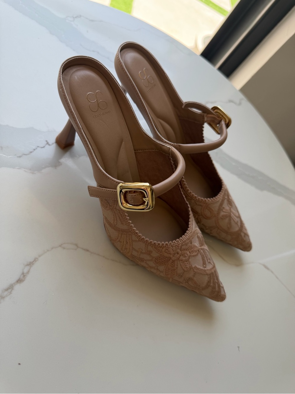 Gaimo Lace-Detail Slingback Heels in Nude Blush - Picture 4 of 6